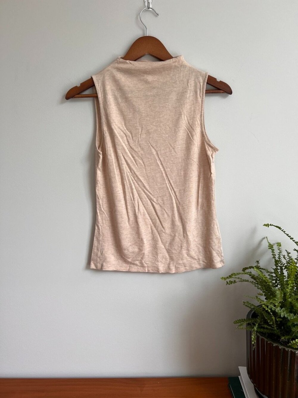 Witchery Modal Wool Sleeveless Mock Neck Top | Beige Oatmeal | XS